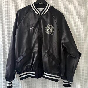 Vintage King Louie black satin St. Louis union bomber jacket men's size XL
